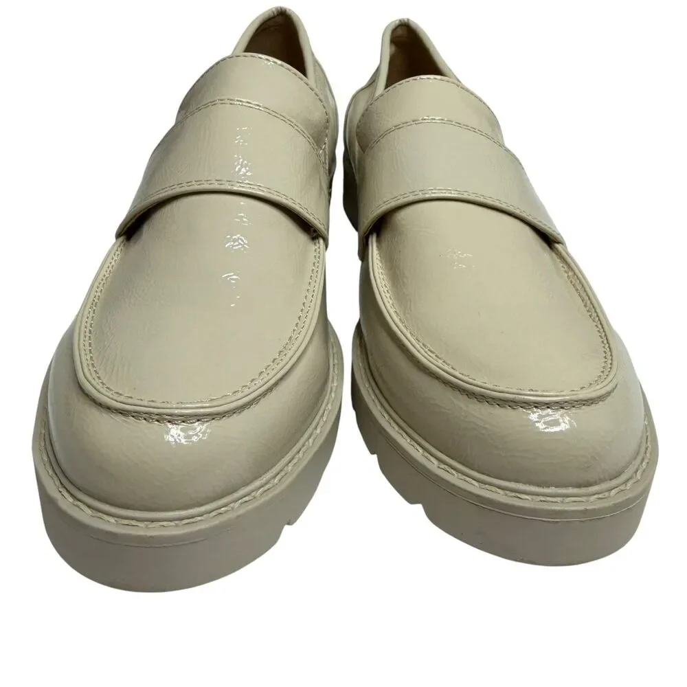 New York & Co Halle Lug Sole Loafer Shoe Faux Patent Leather Women Beige 10 NWOT